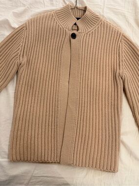 WE11DONE Men's Ribbed Stand-Collar Cardigan Sweater in Light Beige